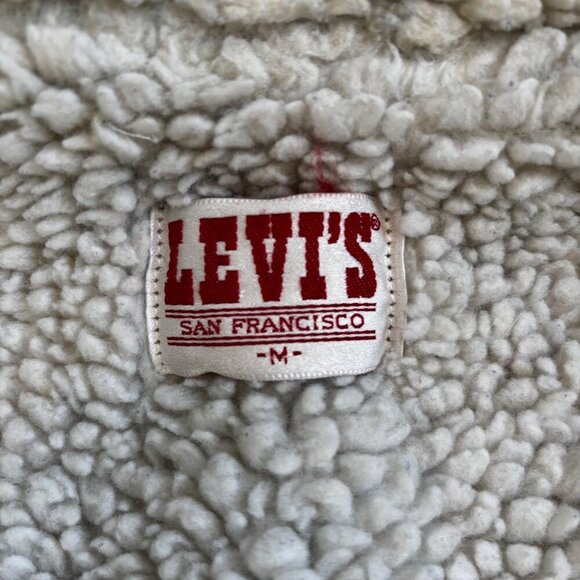 Vtg Levi's Jean Vest Sherpa Denim Faux Shearling Trucker Size M 1980s - Picture 6 of 10